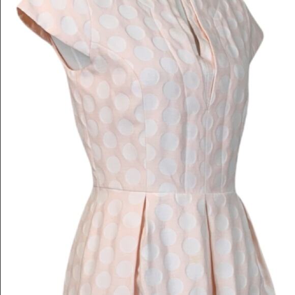 Helene Berman London Pink White Dot Cap Sleeve Pleat A-line Pockets Dress Size 4 - Picture 9 of 12